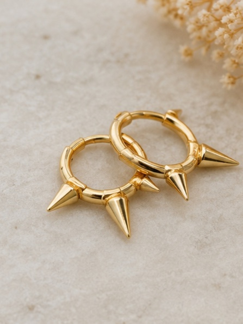Gold Spike Huggie Hoop Earrings Edgy Minimalist